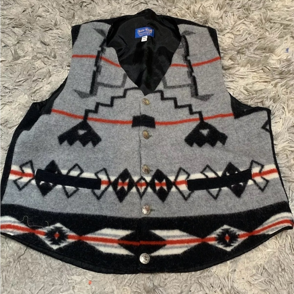 Justin Kraff Mens XXL Native/Aztec Wool Vest/ Buffalo Buttons